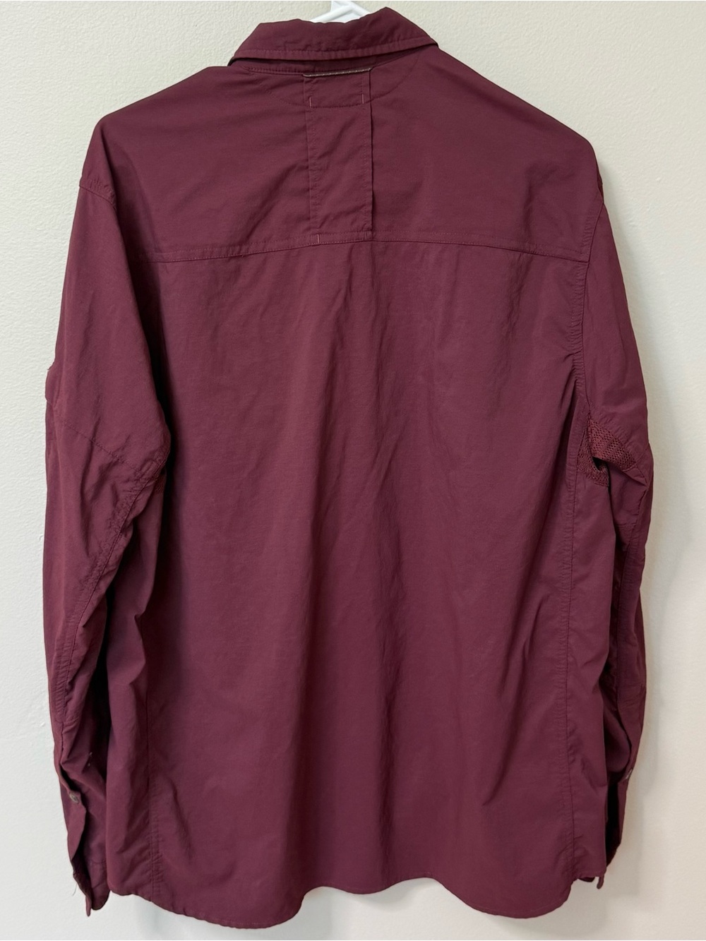 REI Co-op Sahara Men  L Long Sleeve Hiking Fishing Shirt Burgundy Nylon Stretch - Picture 7 of 16